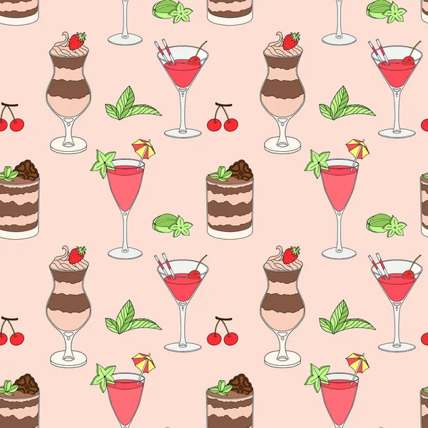 Motif Vectoriel Sans Couture Avec Cocktails Crème Glacée Modèle Élément — Image vectorielle