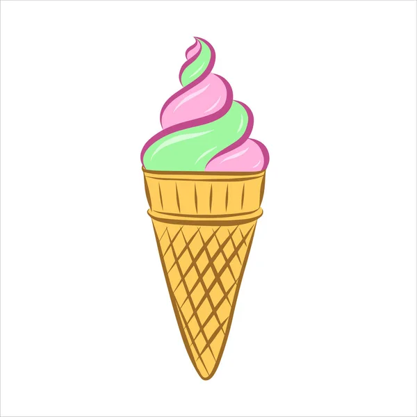 双音冰淇淋在一个角上 彩色矢量图解 元素由手工绘制 在白色背景上孤立 冻牛奶甜点 粉红招待 可用于设计菜单 打印在海报上 T恤衫上 — 图库矢量图片