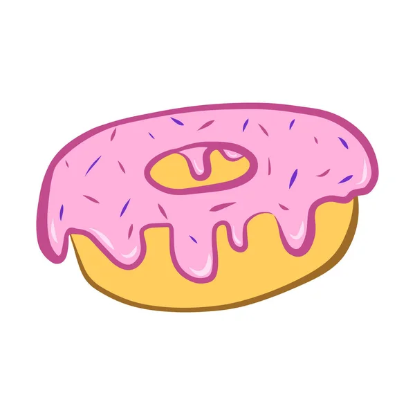 Donut Con Glaseado Rosa Ilustración Vectorial Color Una Confitería Dibujado — Vector de stock