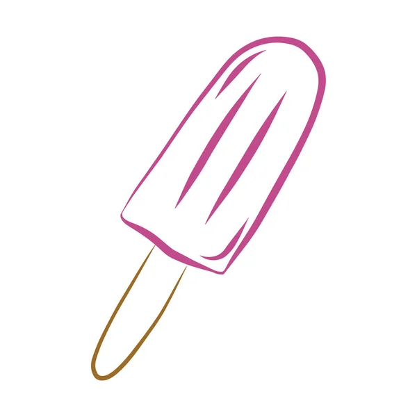 棒上的冰棒 冰淇淋的彩色矢量图解 元素由手工绘制 在白色背景上被隔离 乳制品甜点 粉红处理 可用于设计菜单 列印海报 T恤衫 — 图库矢量图片