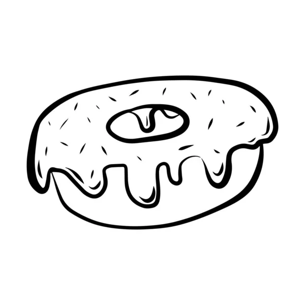 Donut Mit Zuckerguss Und Topping Schwarz Weiße Vektorillustration Süßwaren Handgezeichnet — Stockvektor