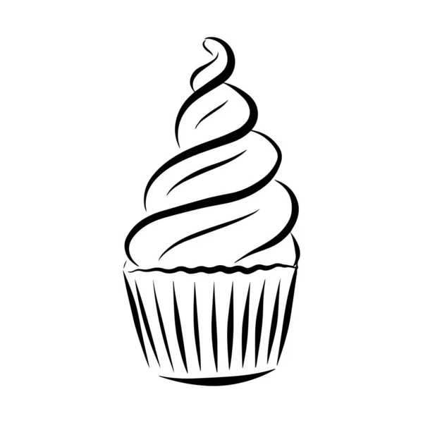 Cream Cupcake Black White Vector Illustration Confectionery Hand Drawn Isolated — Stock Vector