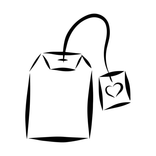 Black White Vector Illustration Doodle Style Tea Bag Tag Heart — Stock Vector