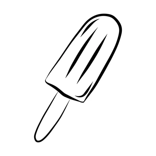 棒上的冰棒 冰淇淋的黑白矢量图解 元素由手工绘制 在白色背景上被隔离 乳制品甜点 可用于设计菜单 打印在海报上 T恤衫上 — 图库矢量图片
