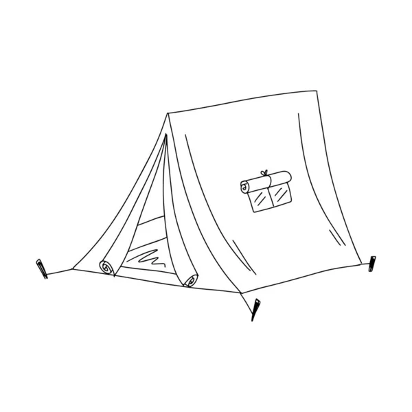Tenda Turistica Stile Doodle Illustrazione Vettoriale Bianco Nero Elemento Disegnato — Vettoriale Stock