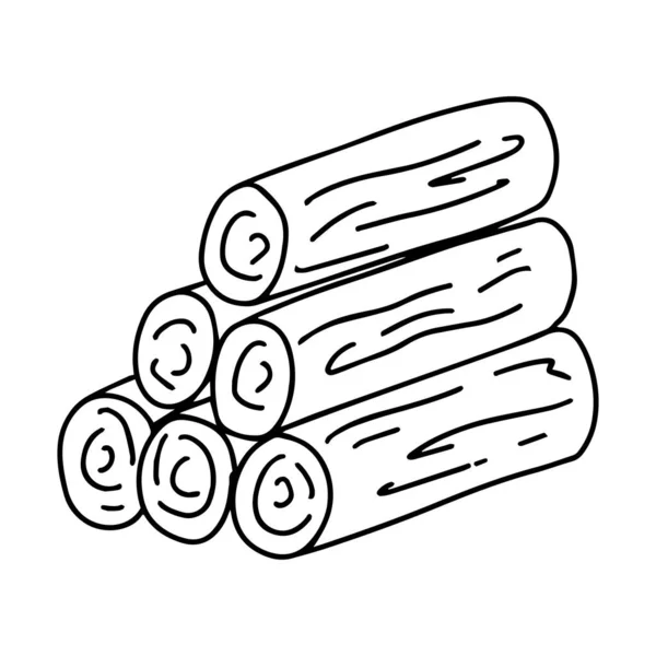 Naskládané Dřevo Oheň Styl Čmáranice Černobílá Vektorová Ilustrace Prvek Ručně — Stockový vektor