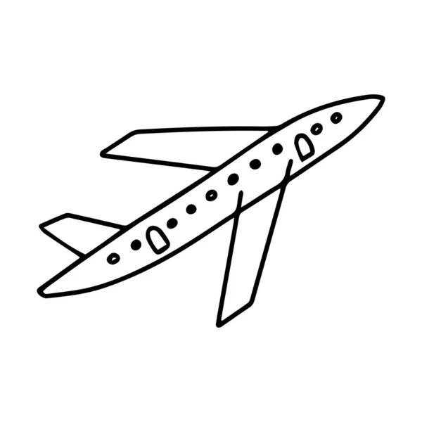Avión Blanco Negro Estilo Doodle Ilustración Vectorial Simple Dibujada Mano — Vector de stock