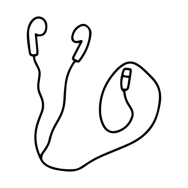 Ενσύρματα Ακουστικά Ασπρόμαυρη Διανυσματική Απεικόνιση Στυλ Doodle Ηλεκτρονική Τεχνολογία Για — Διανυσματικό Αρχείο