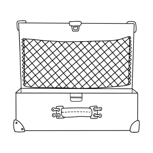 Geopende Vintage Lege Koffer Met Handvat Net Hoeken Zwart Wit — Stockvector