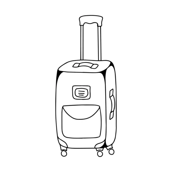 Ein Geschlossener Koffer Mit Tasche Und Anhänger Steht Auf Rädern — Stockvektor