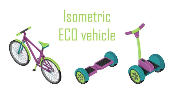 Conjunto Elementos Transporte Urbano Isométrico Veículo Ambientalmente Amigável Para Caminhadas —  Vetores de Stock