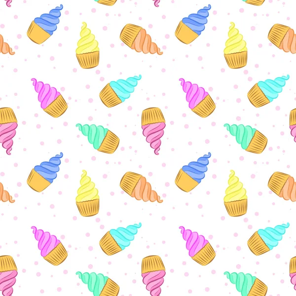 Απρόσκοπτη Μοτίβο Cupcakes Κρέμα Χρώμα Φωτεινό Διάνυσμα Απεικόνιση Ενός Ζαχαροπλαστικής — Διανυσματικό Αρχείο