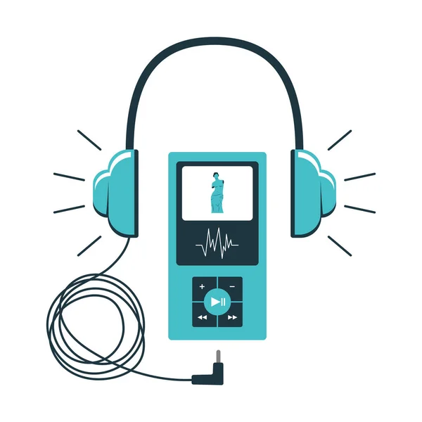 Εικονίδιο Ηχητικού Οδηγού Μουσείου Ακουστικά Ένα Καλώδιο Συνδεδεμένο Ένα Gadget — Διανυσματικό Αρχείο