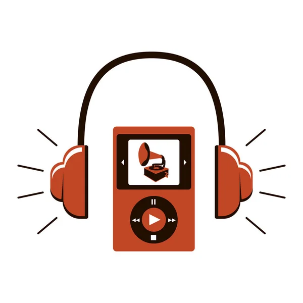 Ikona Przewodnika Audio Słuchawki Urządzenie Przyciskami Sterującymi Ekranie Szkielet Dinozaura — Wektor stockowy