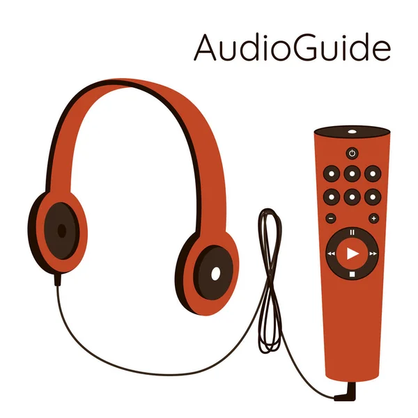 Müze Ses Rehberi Üzerinde Dinleme Cihazı Olan Kulaklıklar Kontrol Düğmeleri — Stok Vektör