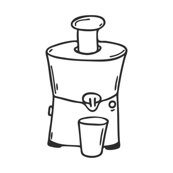 多德尔风格的电动榨汁机 制作新鲜果汁的厨房用具 菜单设计 食谱和食品包装的装饰元素 手绘和隔离在白色 黑白传病媒介 — 图库矢量图片