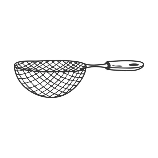 筛子或香菜 厨房用具 筛面用具 菜单设计 食谱和食品包装的装饰元素 在白色背景上手绘和隔离的 — 图库矢量图片