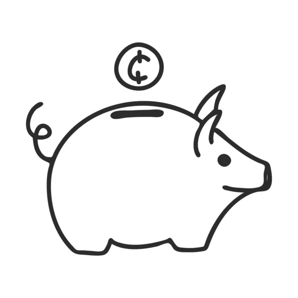 Sparschwein Doodle Stil Das Symbol Des Sparens Handgezeichnet Und Isoliert — Stockvektor