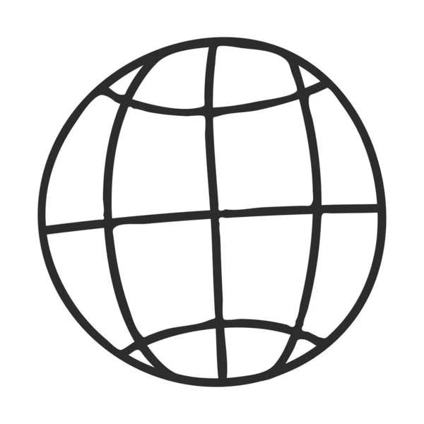 落書き風の世界 緯度と経度を持つ地球 地球のシンボル アイコンは手描きで白地に隔離されています 白黒ベクトルイラスト — ストックベクタ