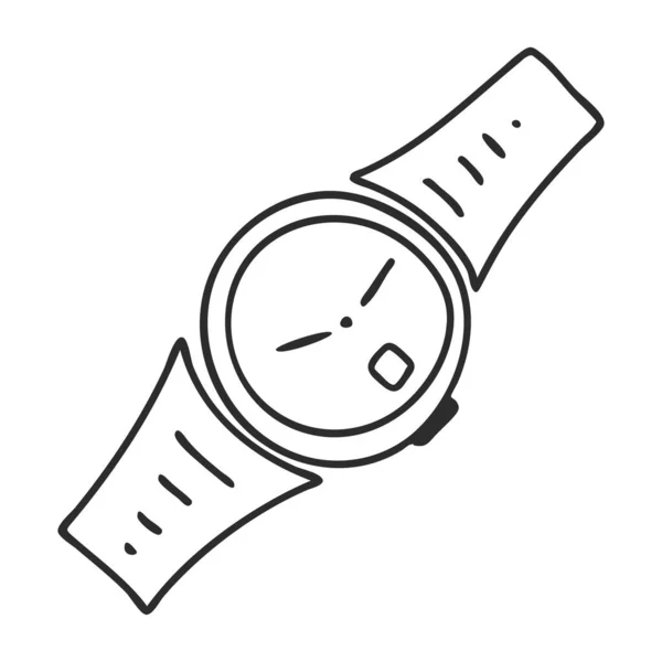 落書きスタイルの腕時計 急いで ステータスのシンボルです 白地に手描きで孤立 白黒ベクトルイラスト — ストックベクタ