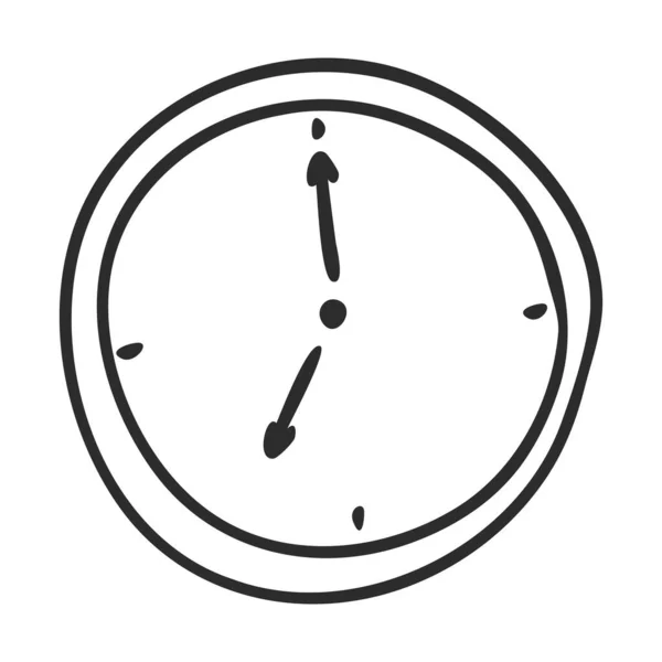 Relógio Parede Estilo Doodle Horas Símbolo Tempo Simples Desenho Preto — Vetor de Stock