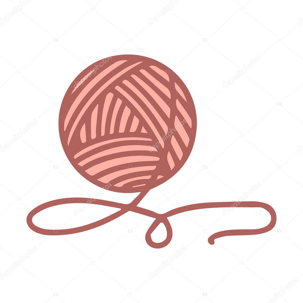 Skein of yarn for knitting. The object is hand-drawn and isolated on a white background. Color vector illustration in doodle style. Woolen threads wound into a ball for knitting and sewing.