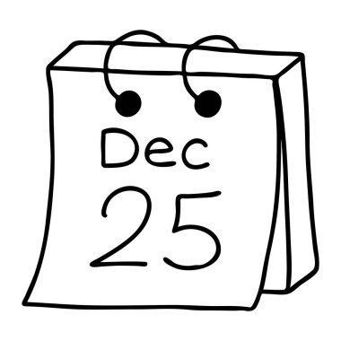 Doodle tarzında 25 Aralık takvimi. Robot resim elle çizilmiş ve beyaz bir arkaplanda izole edilmiş. Yeni yıl elementi ve Noel tasarımı. Çizim çizimi. Siyah-beyaz vektör çizimi