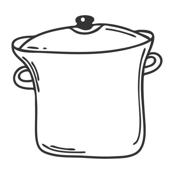 Tencere Kapakla Kaplı Doodle Tarzı Mutfak Aletleri Dekorasyon Menüsü Yemek — Stok Vektör