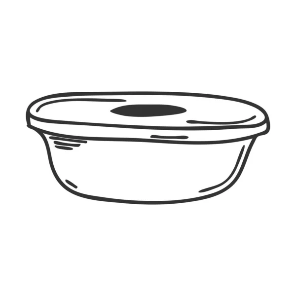 コンテナ 食料貯蔵のための弁当箱 キッチンアクセサリー 調理器具 メニューデザイン レシピのためのデザイン要素 手描きで白に分離 白黒ベクトル図 — ストックベクタ