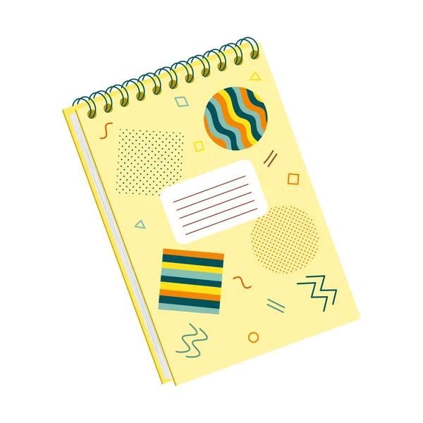 Cuaderno Espiral Cerrado Para Notas Estilo Plano Cubierta Con Formas — Vector de stock
