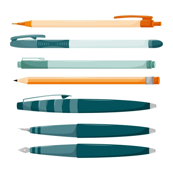 Zestaw Długopisów Ołówki Automatyczne Regularne Długopis Kaligraficzny Papier Pisania Rysowania — Wektor stockowy
