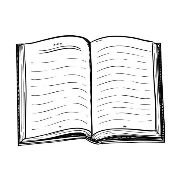 Відкрита Книга Твердої Обкладинки Стиль Ескізу Символ Навчання Освіти Літератури — стоковий вектор
