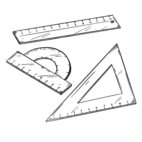 Eine Reihe Von Schullinien Lineal Ecke Und Winkelmesser Büromaterial Für — Stockvektor