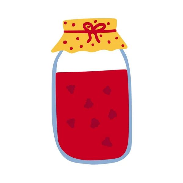 树莓果酱在一个罐子里 准备过冬 一个拥抱 一个舒适的家 手绘并隔离在白色背景上 彩色矢量图解 涂鸦风格 — 图库矢量图片