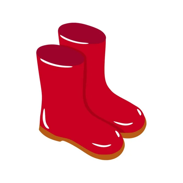 红色橡胶靴 秋雨时用的鞋子 Hygge 一个舒适的家 手绘并隔离在白色背景上 彩色矢量图解 涂鸦风格 — 图库矢量图片