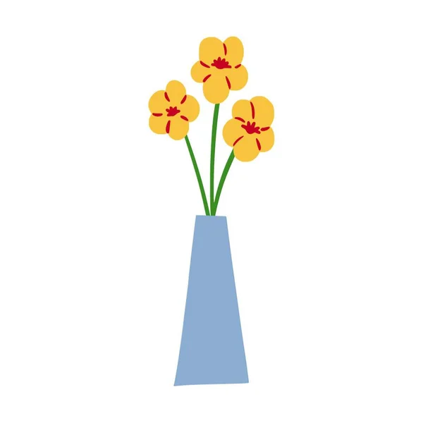 Žluté Květy Váze Symbol Pohodlí Domova Hygge Jednoduchá Kresba Kreslí — Stockový vektor