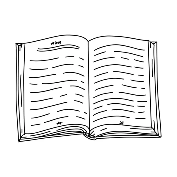 Libro Aperto Con Testo Astratto Stile Doodle Vista Dall Alto — Vettoriale Stock
