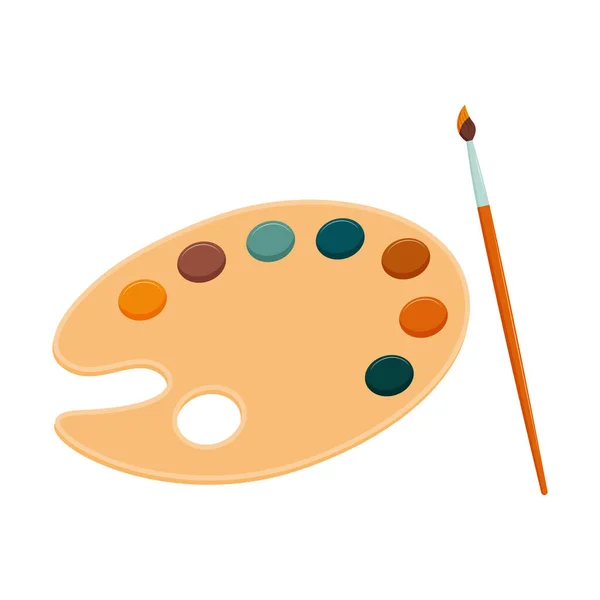 Paleta Madeira Com Tintas Pincel Tinta Suprimentos Para Crianças Artistas — Vetor de Stock