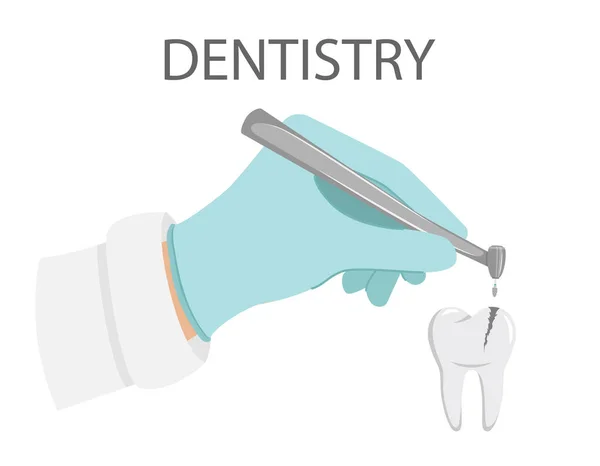 Diş Tedavisi Eldivenli Bir Diş Matkabı Tutar Bakım Sondaj Dişi — Stok Vektör