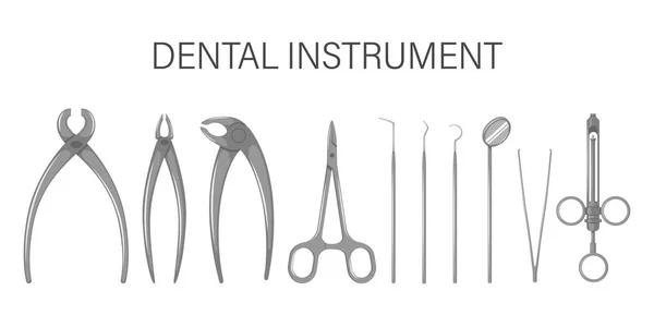 Набор Стоматологических Инструментов Инструменты Лечения Проверки Зубов Полости Рта Оборудование — стоковый вектор