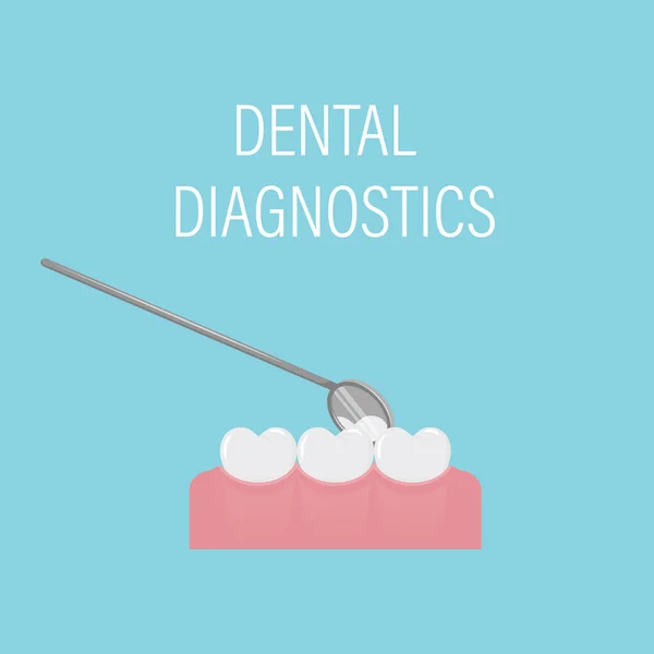 Examen Dental Dientes Con Espejo Herramientas Cita Dental Preventiva Profesional — Vector de stock