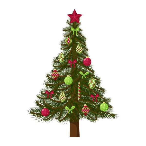 Kerstboom Een Versierde Boom Met Speelgoed Ballen Een Ster Voor — Stockvector