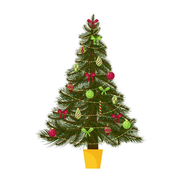 Árbol Navidad Decorado Con Juguetes Árbol Navidad Bolas Perlas Arcos — Vector de stock