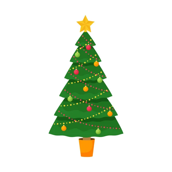 Árvore Natal Decorada Com Brinquedos Guirlanda Estrela Elemento Natal Design — Vetor de Stock