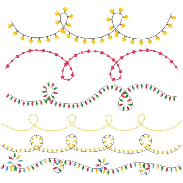 Набір Різних Гірлянд Плоскому Стилі Прикраси Різдвяних Листівок Запрошень Листівок — стоковий вектор