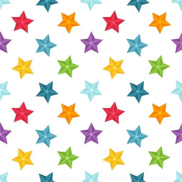 Patrón Brillante Sin Costuras Con Estrellas Multicolores Sobre Fondo Blanco — Vector de stock