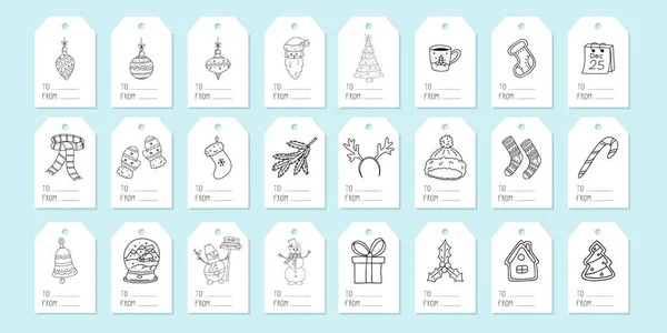 Large Set Tags Gift Boxes Collection Labels Christmas Winter Elements — Stock Vector