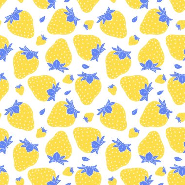 Çilekli kusursuz desen. Böğürtlenli basit bir yaz şablonu. Düz elementler izole edilmiştir. Şeffaf arka plan. Mutfak aksesuarları, giysi ve yiyecek paketlerinin tasarımı için.