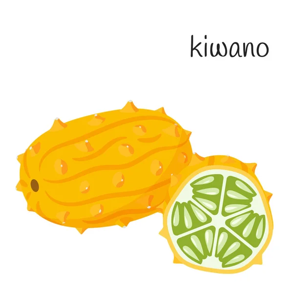 Ganze Kiwanos Die Schale Geben Und Mit Kernen Und Fruchtfleisch — Stockvektor