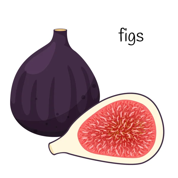 Een Hele Fig Fruit Een Gesneden Helft Met Zaden Pulp — Stockvector